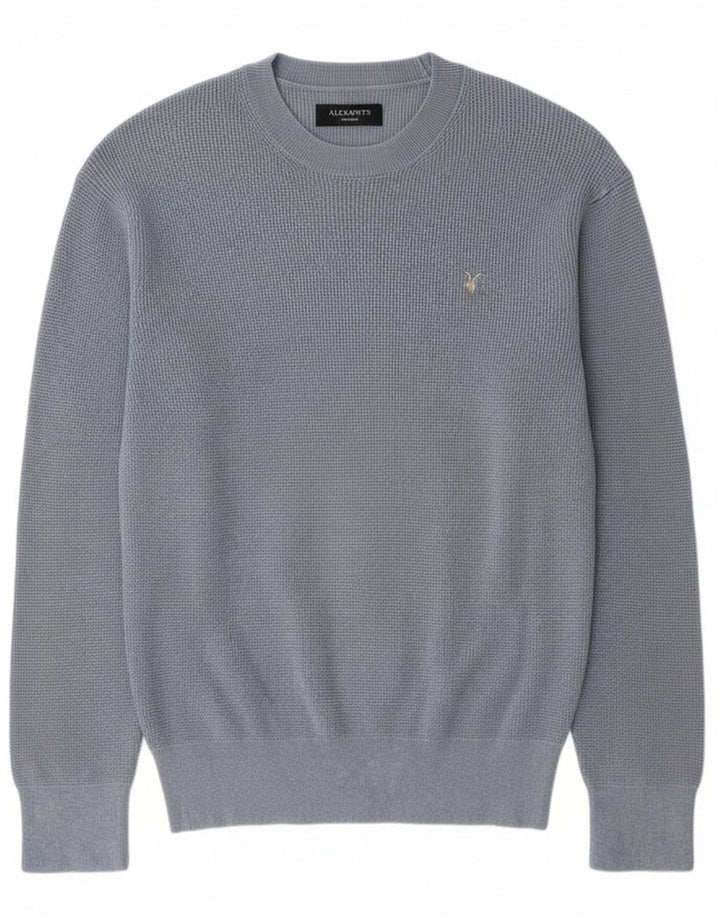 ALL SAINTS Herren-Pullover mit Rundhalsausschnitt, mittelblaue Baumwolle