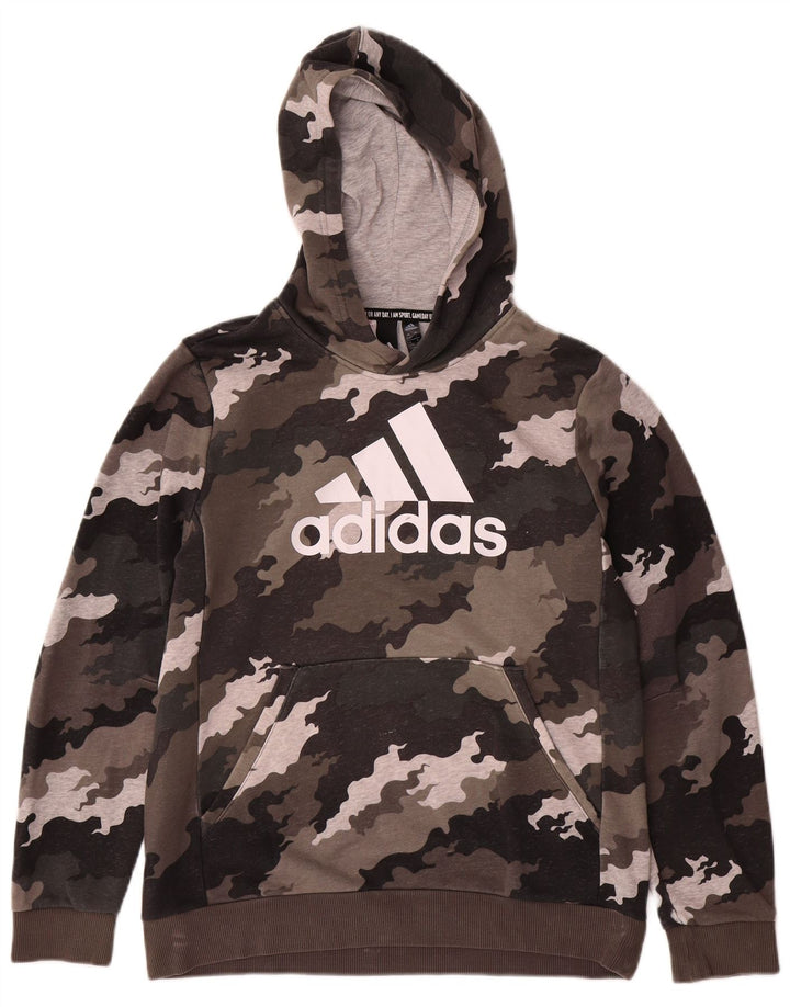 ADIDAS Kapuzenpullover mit Grafik für Jungen, 13–14 Jahre, braune Camouflage-Baumwolle
