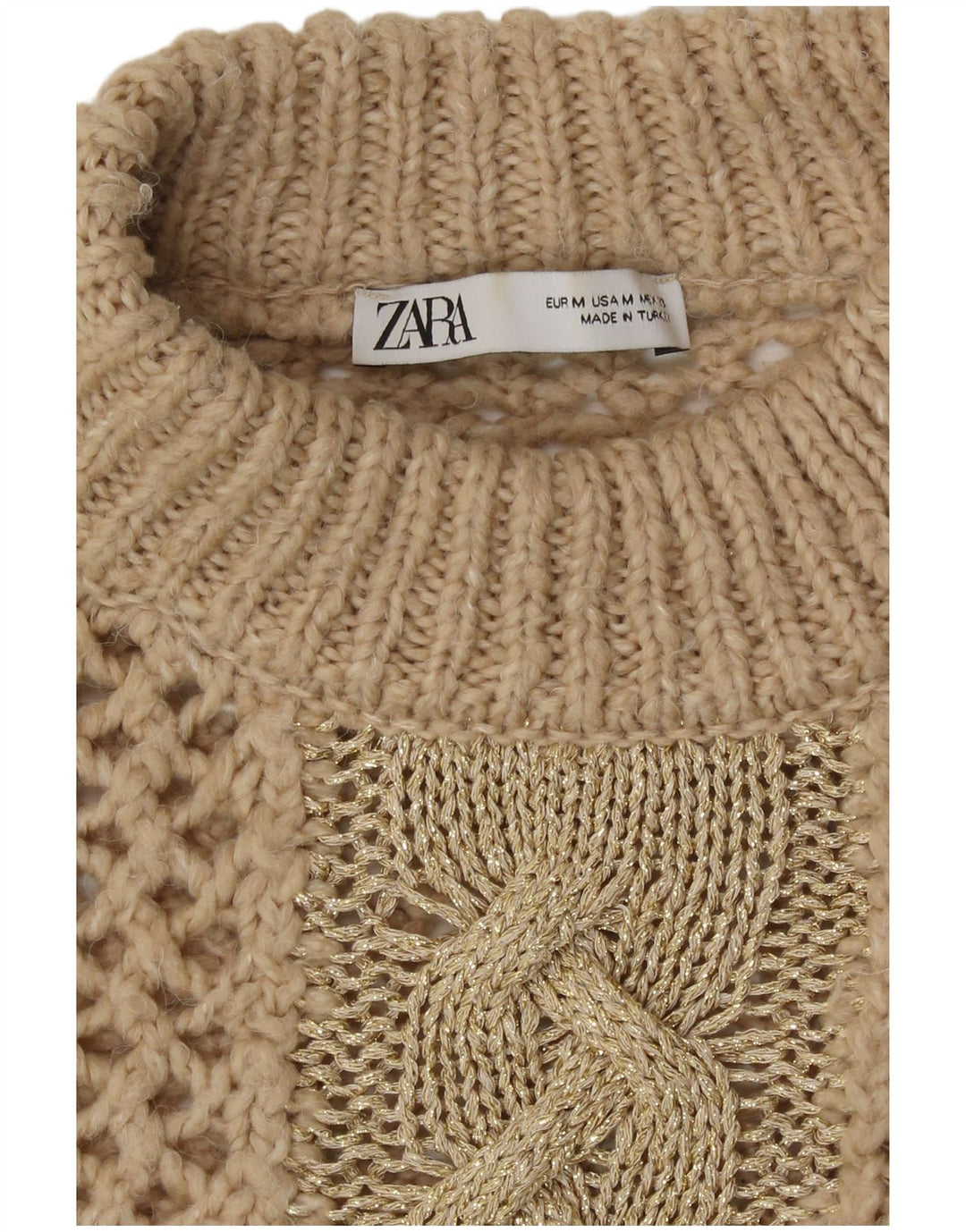 Zara Damen-Pullover mit Rollkragen, gehäkelt, Gr. 14, Mittelbeige