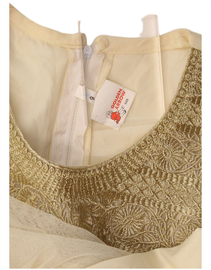 VINTAGE Damen Langarm-A-Linien-Kleid US 6 Medium Beige Floral