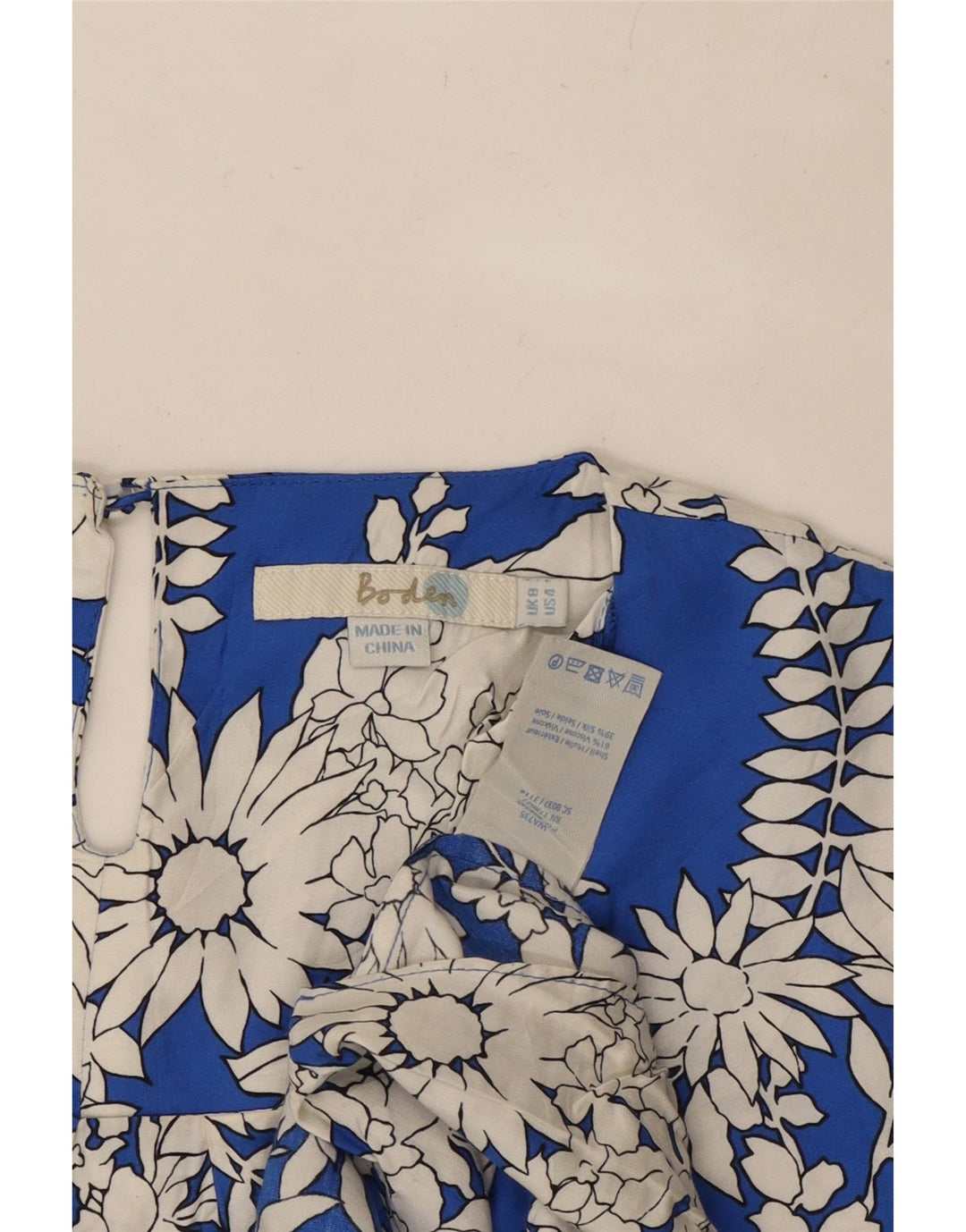BODEN Damen-Blusenoberteil, Gr. 8, klein, Viskose mit blauem Blumenmuster