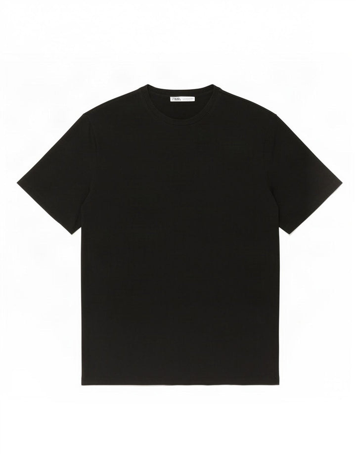 Zara Herren T-Shirt Top Large Schwarz Baumwolle