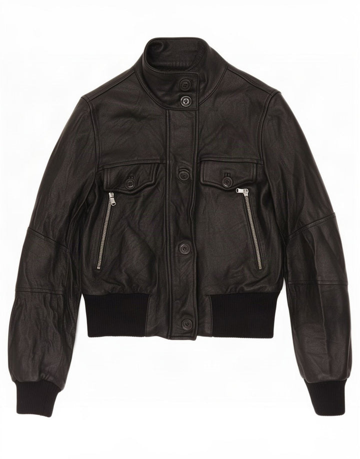 Vintage Damen Lederjacke UK 6 XS Schwarz
