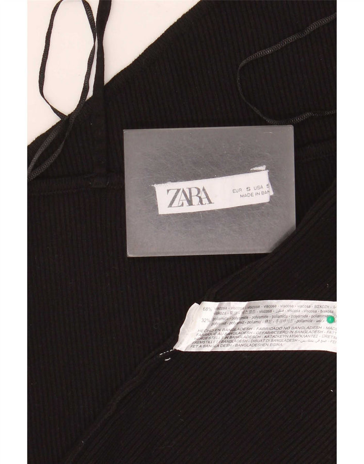 Zara Damen Crop Top UK 10 Small Schwarze Viskose