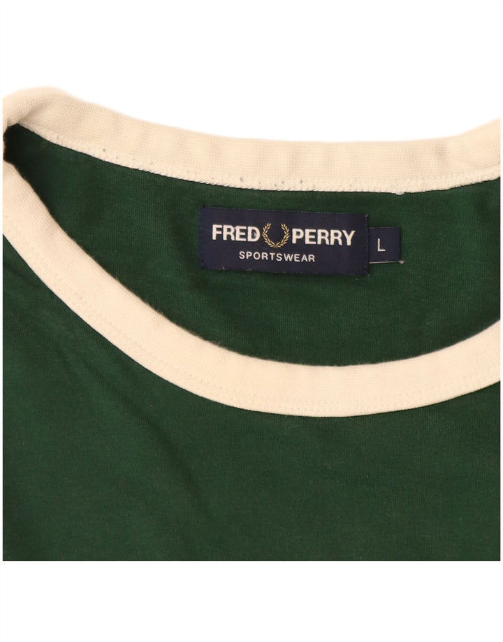 FRED PERRY Herren-T-Shirt mit Grafik, groß, grüne Farbblock-Baumwolle