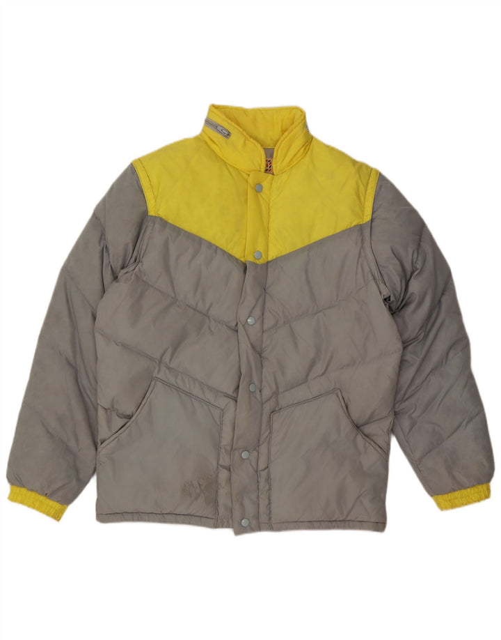 Fiorucci wattierte Herrenjacke mit Kapuze, UK 38, mittelgraues Colourblock-Nylon