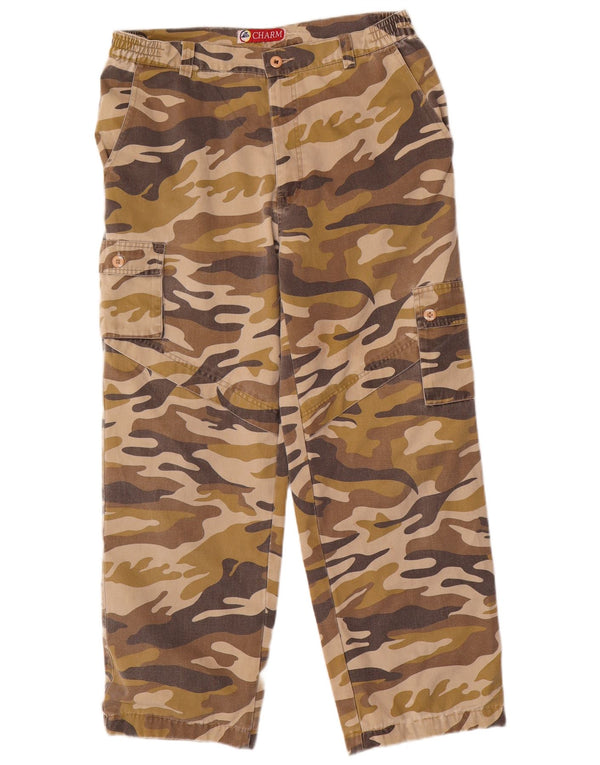 VINTAGE Mens Straight Cargo Trousers W34 L28 Beige Camouflage Cotton