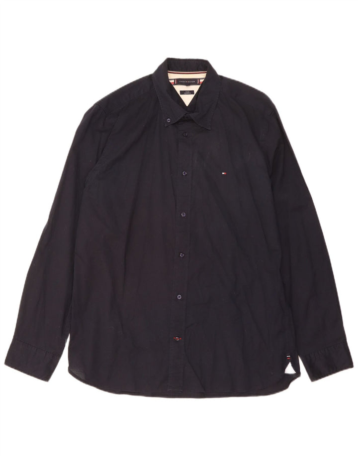 TOMMY HILFIGER Herren-Hemd mit normaler Passform, große marineblaue Baumwolle