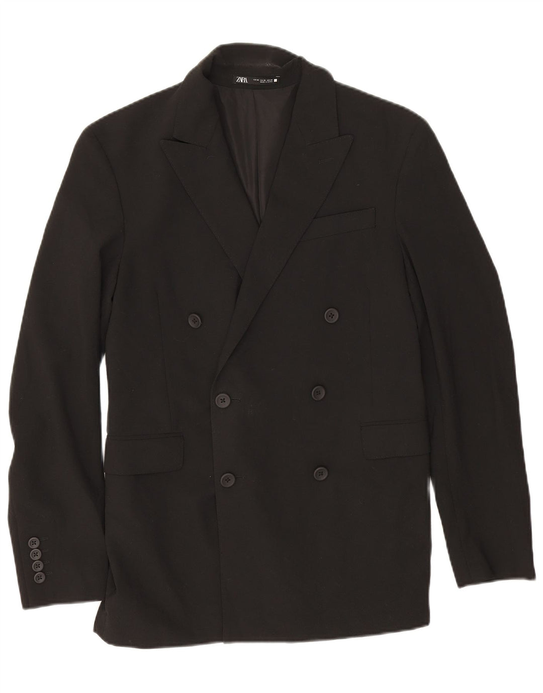 Zweireihiger Herren-Blazer von Zara, EU 46, Größe S, Schwarz, Polyester