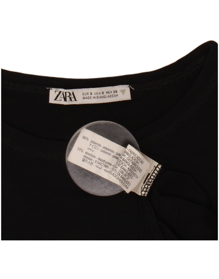 Zara Damen Crop Top Langarm UK 8 Small Schwarz Polyamid