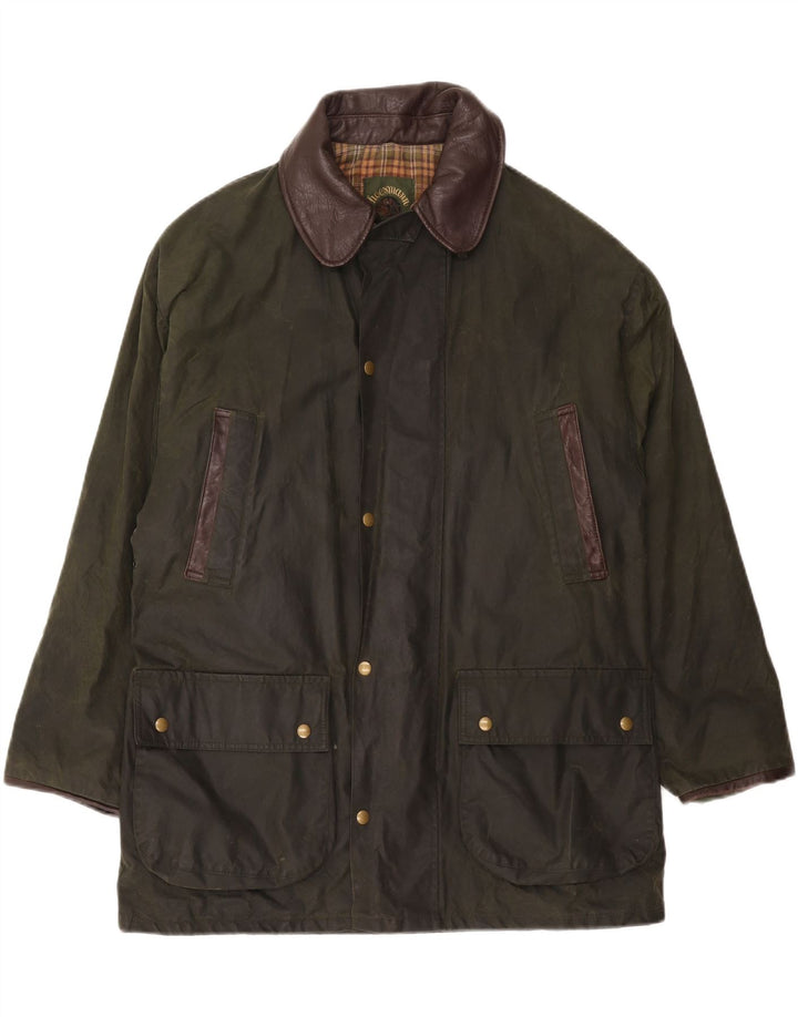 Vintage Herrenjacke aus gewachster Baumwolle, UK 38, mittelgrüne Colourblock-Baumwolle