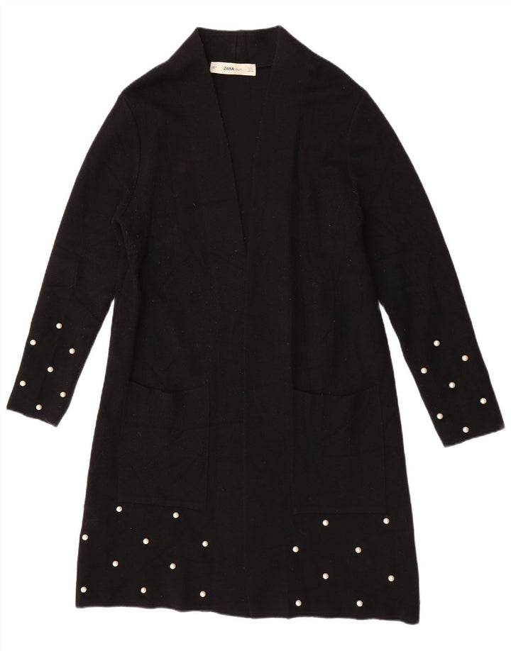 Zara Damen Longline Open Cardigan Pullover UK 10 Small Schwarz