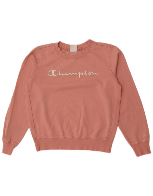 Champion Womens Crop Graphic Oversized Sweatshirt Pullover UK 10 Small Pink