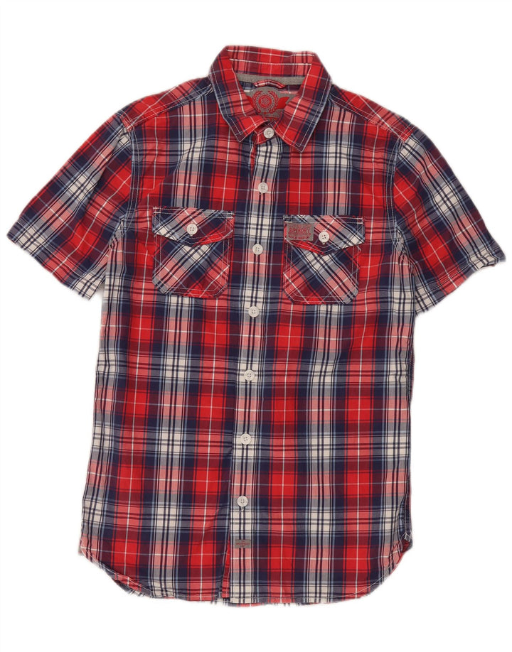 Superdry Herren-Kurzarmhemd, klein, rot kariert, Baumwolle