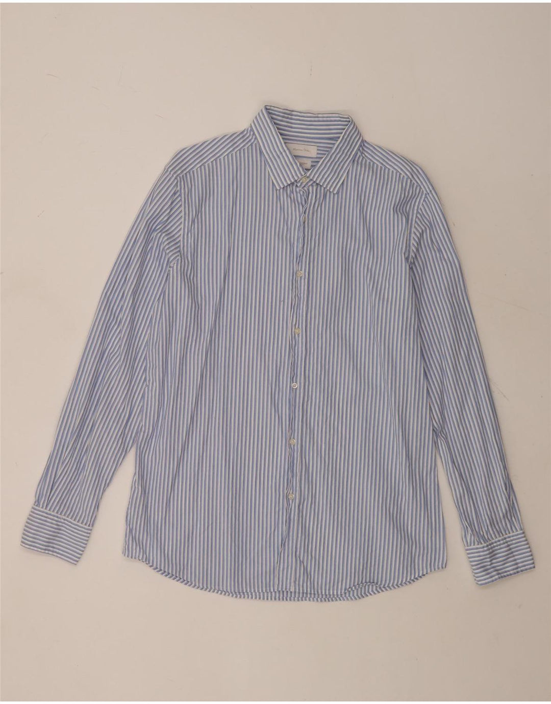 Massimo Dutti Herrenhemd XL, blaue Nadelstreifen-Baumwolle