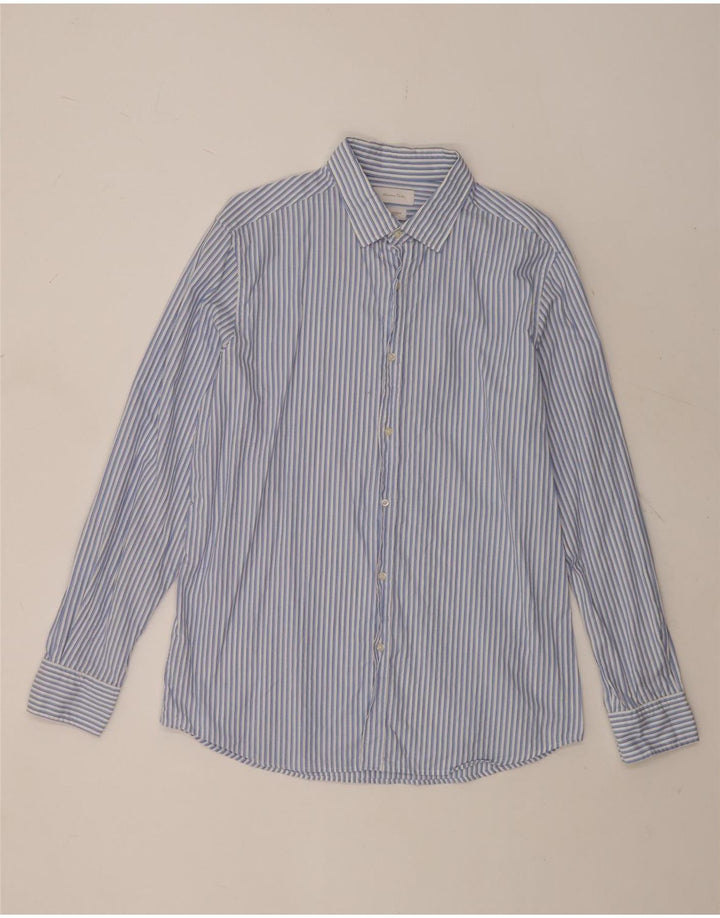 Massimo Dutti Herrenhemd XL, blaue Nadelstreifen-Baumwolle