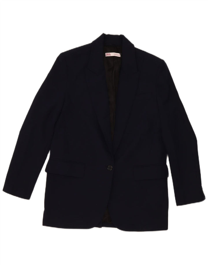 Zara Damen 2-Knopf-Übergröße-Blazerjacke UK 6 XS Marineblaue Viskose