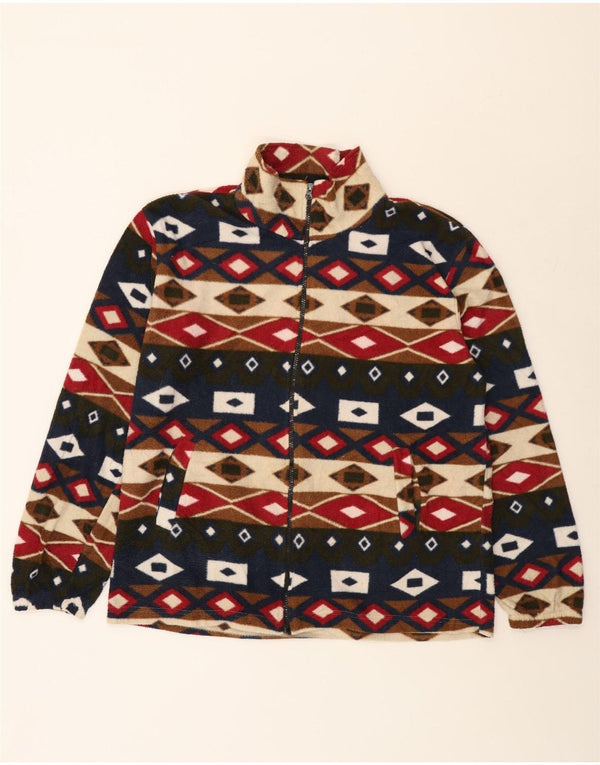 VINTAGE Damen Übergroße Fleecejacke UK 16 Groß Mehrfarbig Geometrisch