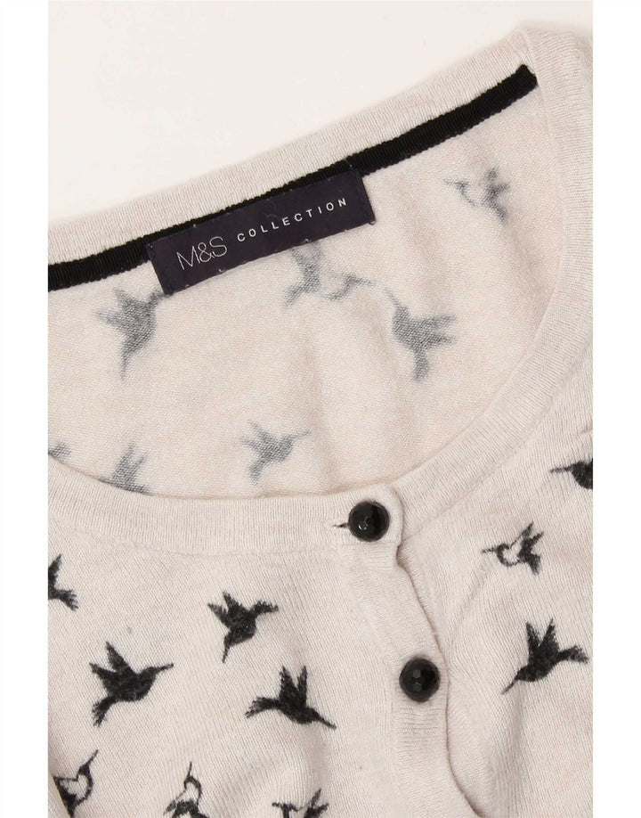 Marks & Spencer Damen-Strickjacke mit abstraktem Muster, Gr. 14, Mittelweiß