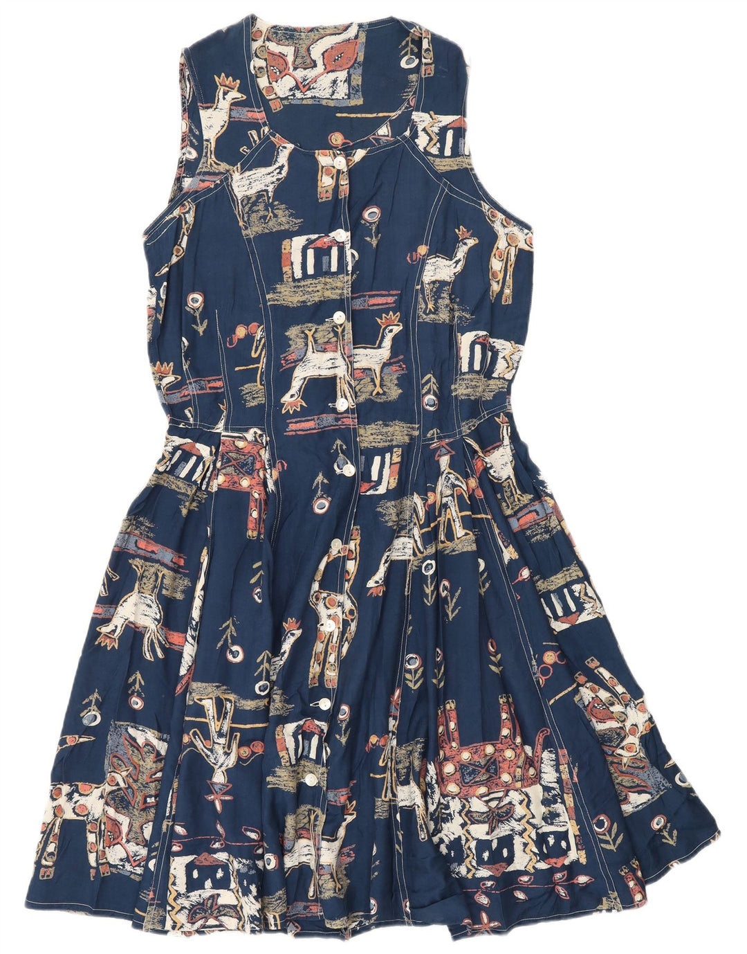 Vintage Damen Kleid in A-Linie mit abstraktem Muster, UK 12, mittleres Marineblau