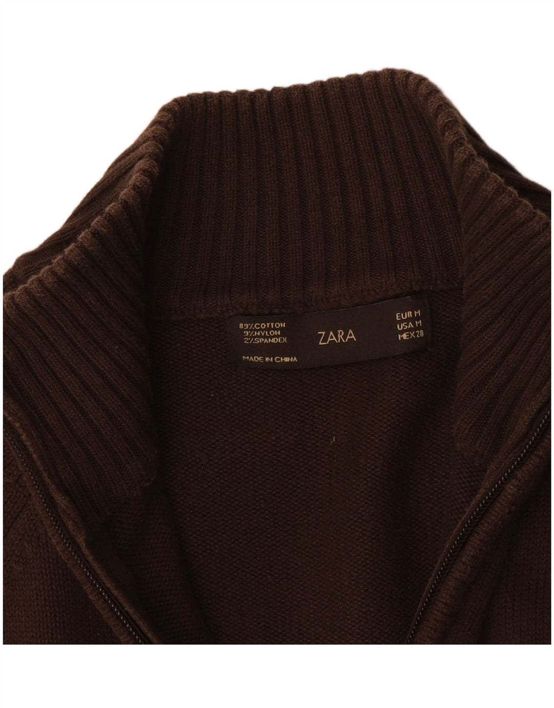 Zara Damen-Pullover mit Reißverschluss am Hals, UK 12, mittelbraune Baumwolle