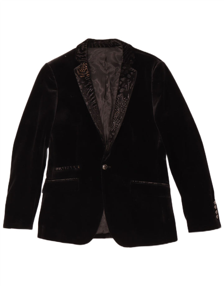 Vintage Herren 1 Knopf Samt Blazer Jacke Größe 48 Medium Schwarz