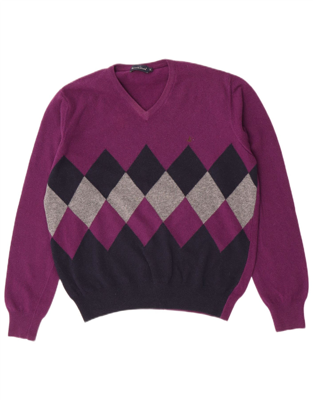 Brooksfield Herren-Pullover mit V-Ausschnitt, Größe 48, mittelviolett, Argyle/Diamant