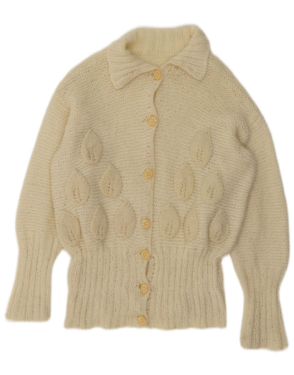 Vintage Damen Cardigan Pullover UK 16 Groß Off White Floral