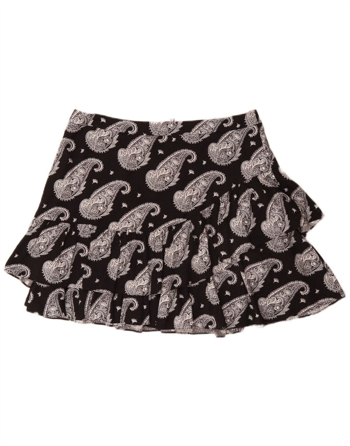 Ted Baker Mini-Rüschenrock für Damen, Größe 4, L, W32, schwarze Paisley-Viskose