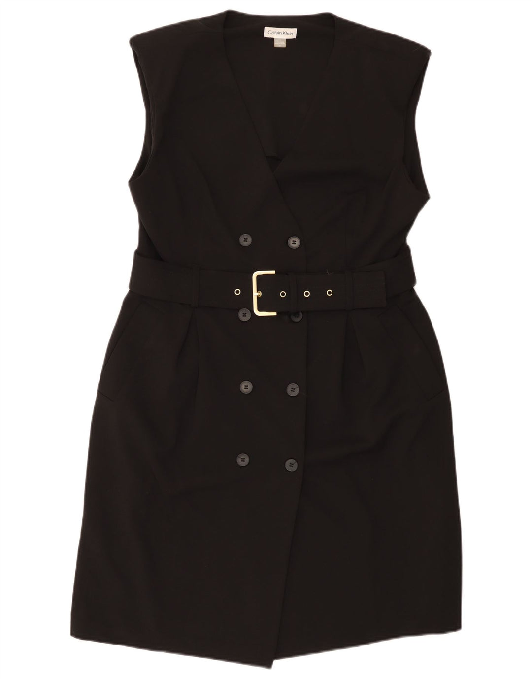 Calvin Klein Damen Ärmelloses Etuikleid US 14 Large Schwarz Polyester