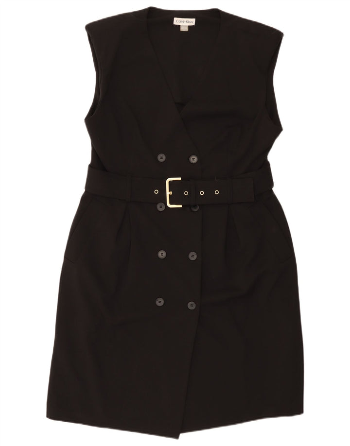 Calvin Klein Damen Ärmelloses Etuikleid US 14 Large Schwarz Polyester
