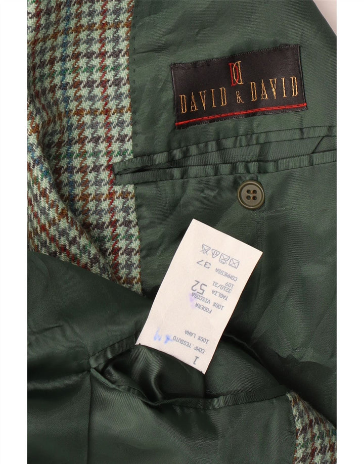 VINTAGE Herren 2-Knopf-Blazerjacke IT 52 XL Grüne Hahnentrittwolle