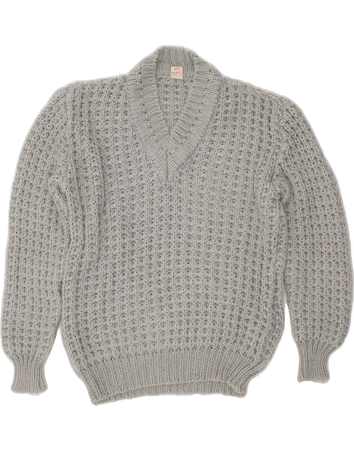 VINTAGE Womens V-Neck Jumper Sweater IT 52 2XL Grey Spandex Vintage Vintage and Second-Hand Vintage from Messina Hembry 