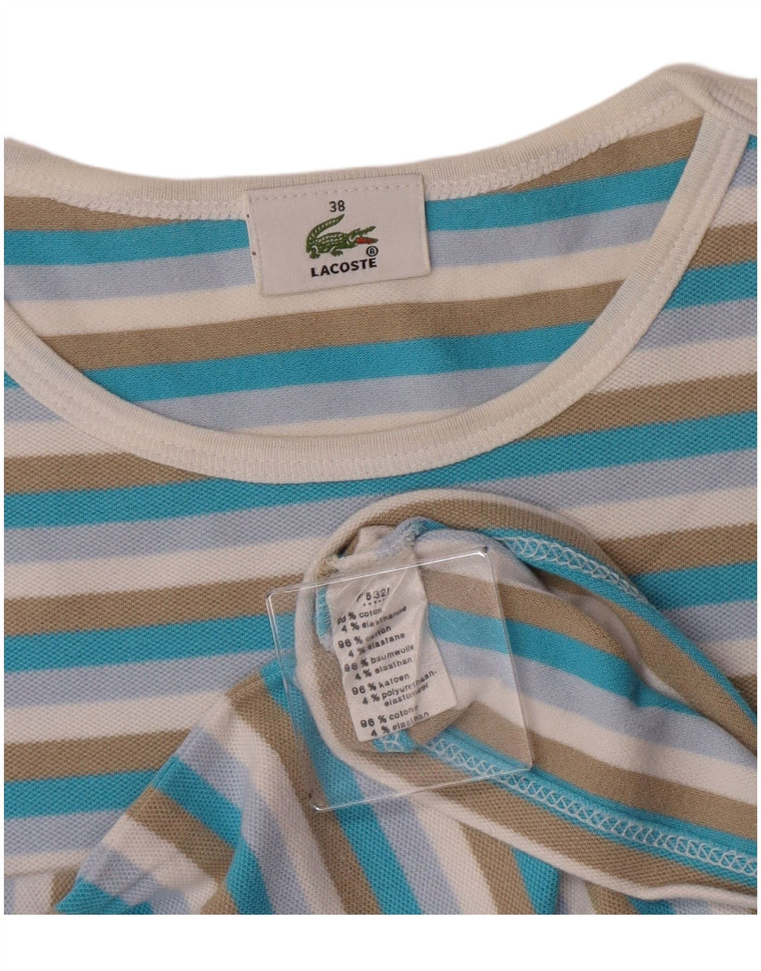 Lacoste Damen Crop T-Shirt Top Größe 38 Medium Mehrfarbig gestreift aus Baumwolle