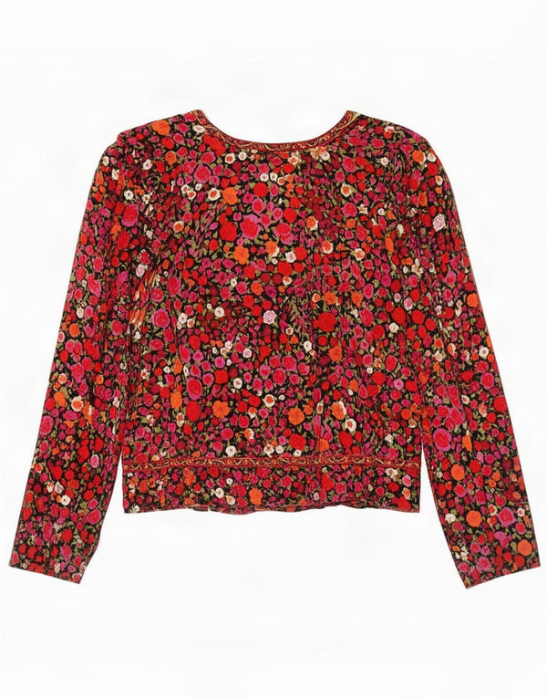 Vintage Womens Crop Shirt Bluse UK 14 Medium Mehrfarbig Blumen