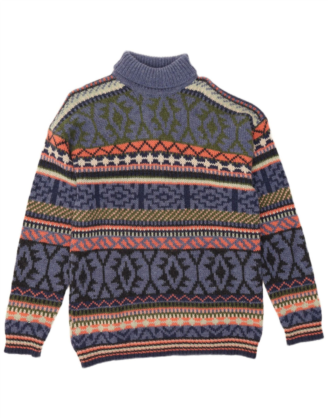 S. Moritz Rollkragenpullover für Herren, groß, blaue Fair-Isle-Wolle