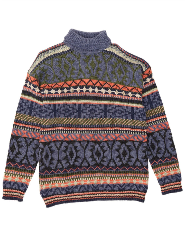 S. Moritz Rollkragenpullover für Herren, groß, blaue Fair-Isle-Wolle