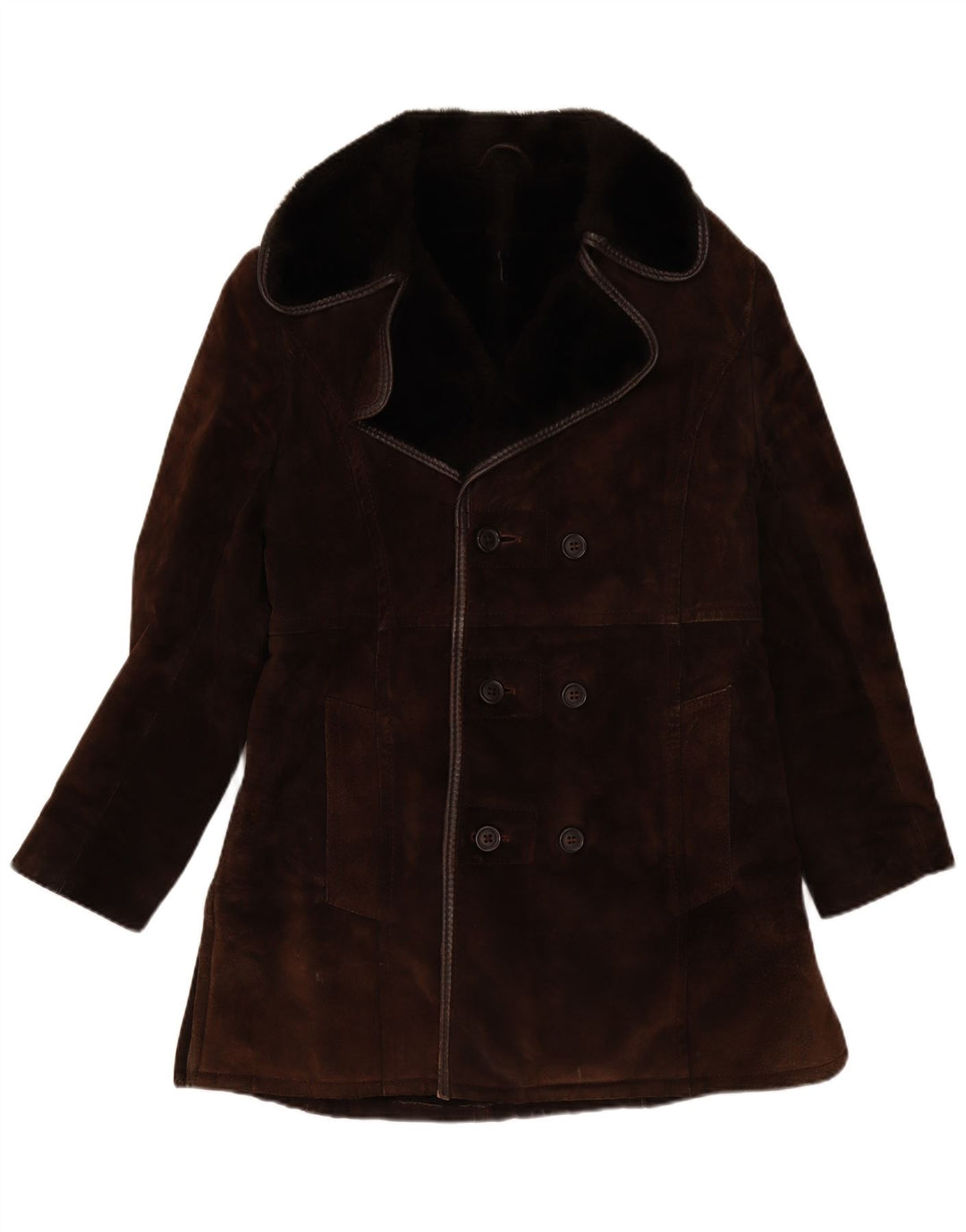 Vintage Herren Sherpa Zweireiher Mantel UK 10 Klein Braun