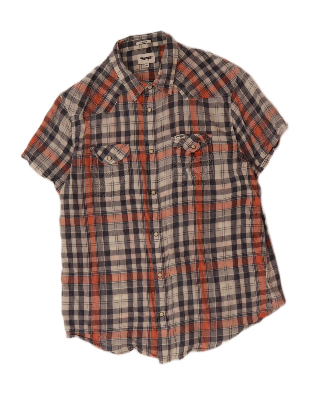 WRANGLER Mens Regular Fit Short Sleeve Shirt XL Grey Check Cotton Vintage Wrangler and Second-Hand Wrangler from Messina Hembry 