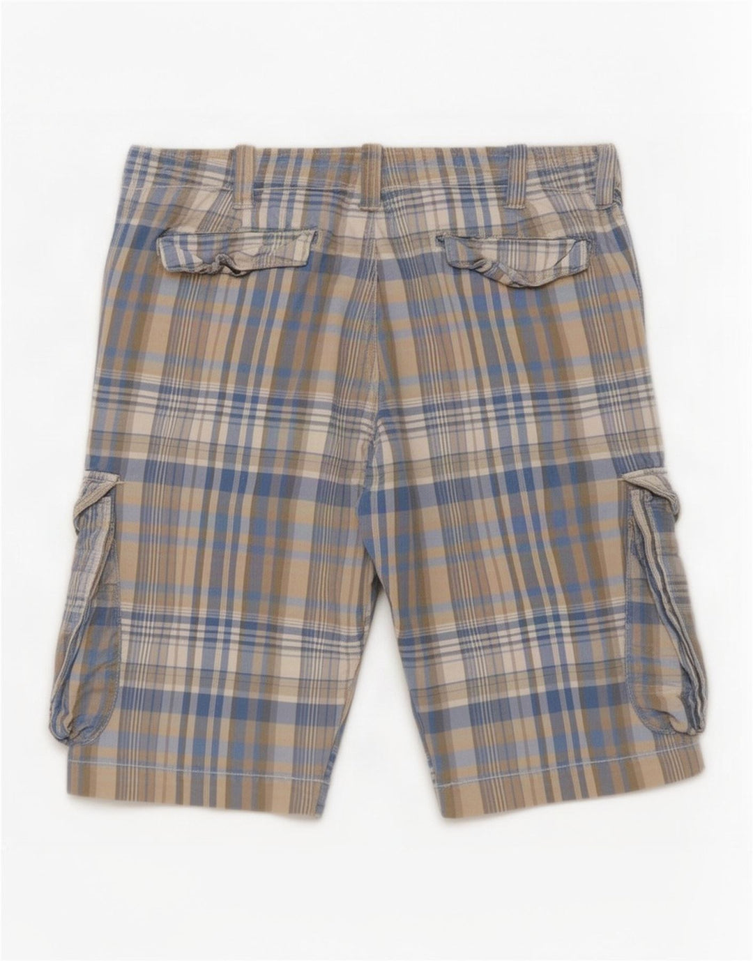 Benetton Herren Regular Cargo Shorts W32 Mittelblau kariert