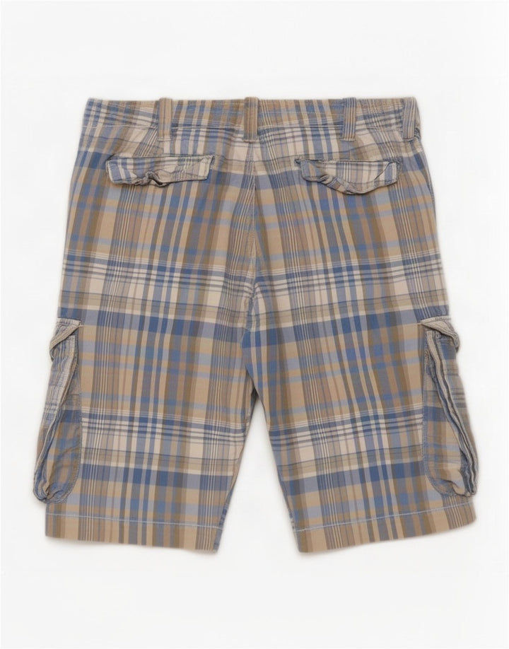 Benetton Herren Regular Cargo Shorts W32 Mittelblau kariert