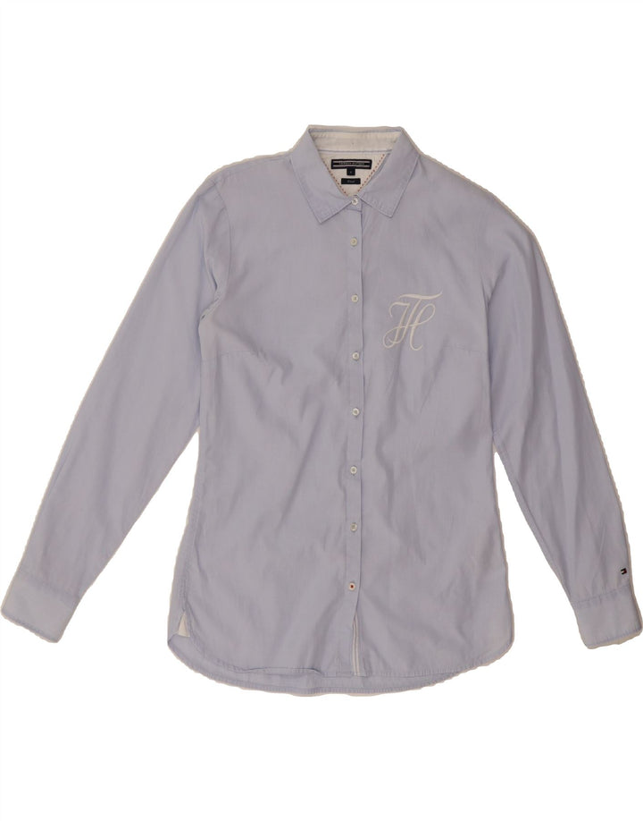 TOMMY HILFIGER Womens Graphic Shirt US 4 Small Blue Cotton Vintage Tommy Hilfiger and Second-Hand Tommy Hilfiger from Messina Hembry 
