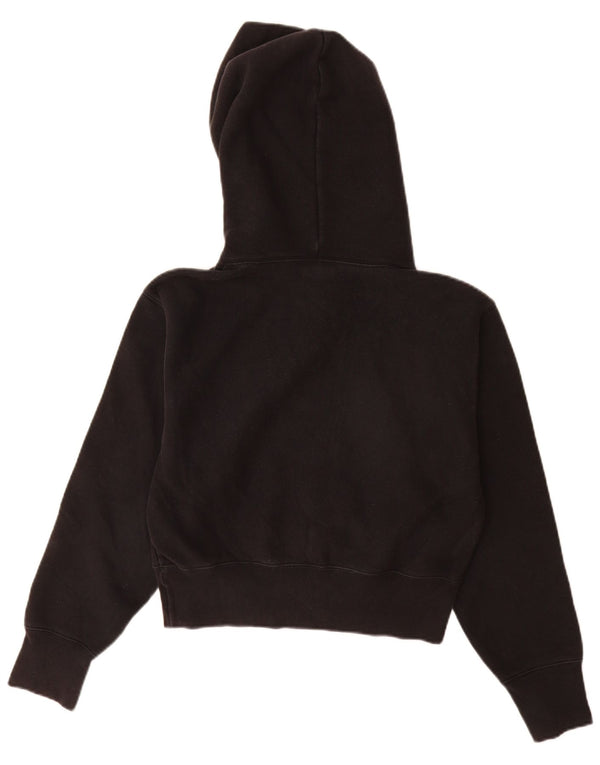 Champion Damen Crop Hoodie Pullover UK 10 Small Schwarz Baumwolle