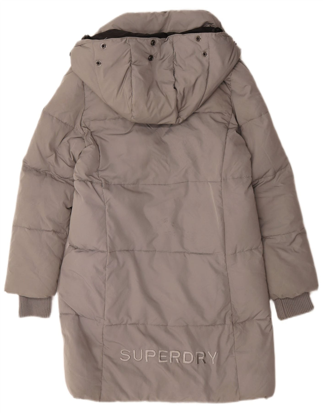 Superdry Damen Übergroßer, grafischer, wattierter Mantel mit Kapuze, UK 10, Größe S, Grau