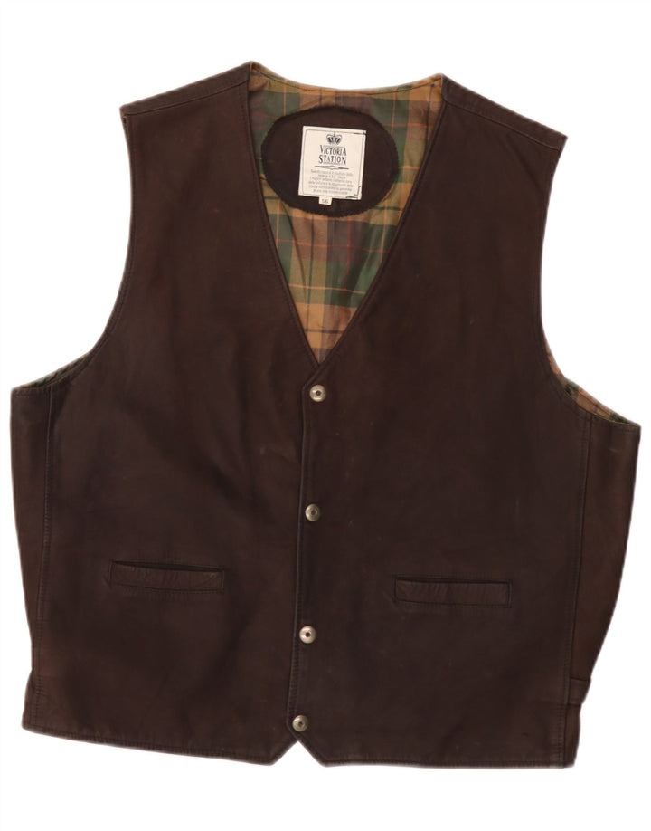 Vintage Herren Lederweste IT 56 2XL Braun