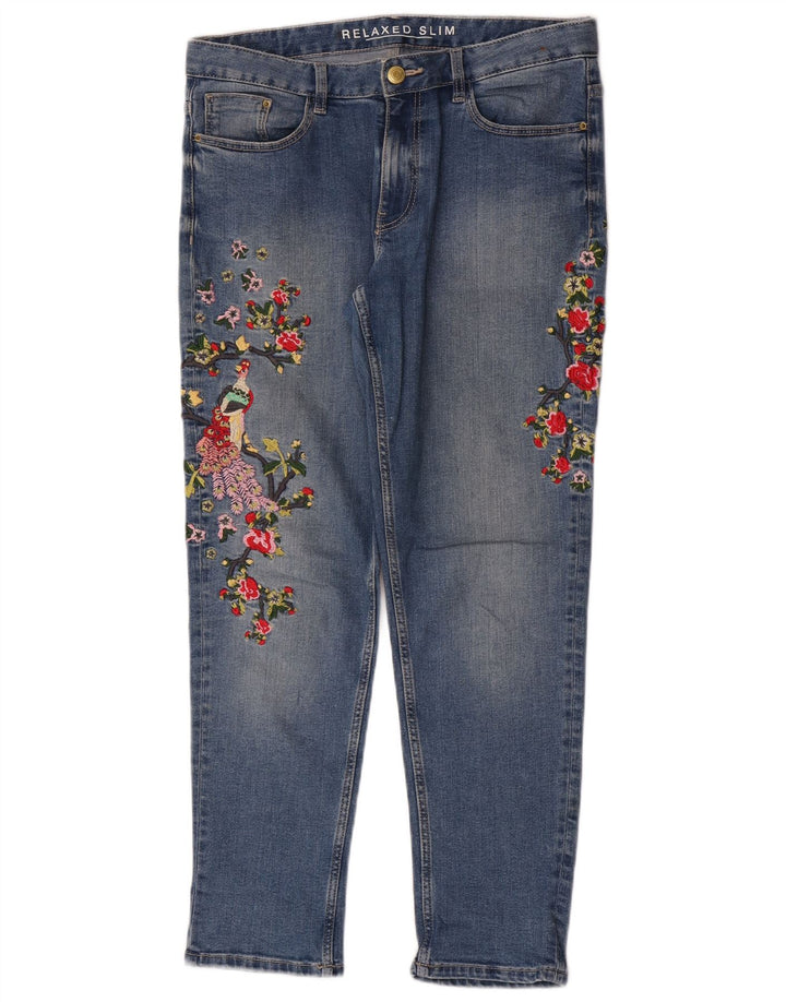 Marks & Spencer Damen Slim Jeans UK 12 Medium W32 L28 Blau geblümt