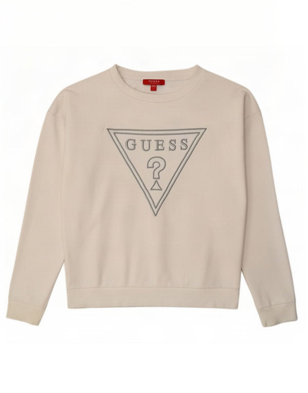 Guess Damen-Sweatshirt mit Grafik, übergroß, Größe UK 6, XS, weiße Baumwolle