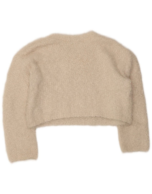 Zara Damen Crop-Pullover mit U-Boot-Ausschnitt, UK 14, mittelbeigefarbenes Polyester