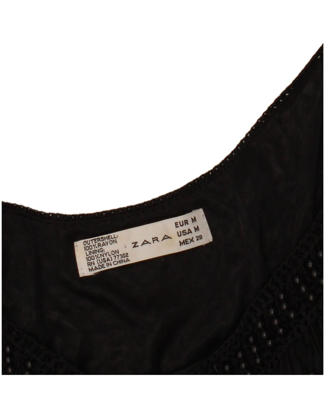 Zara Damen Crop Cami Top UK 12 Medium Schwarz Rayon