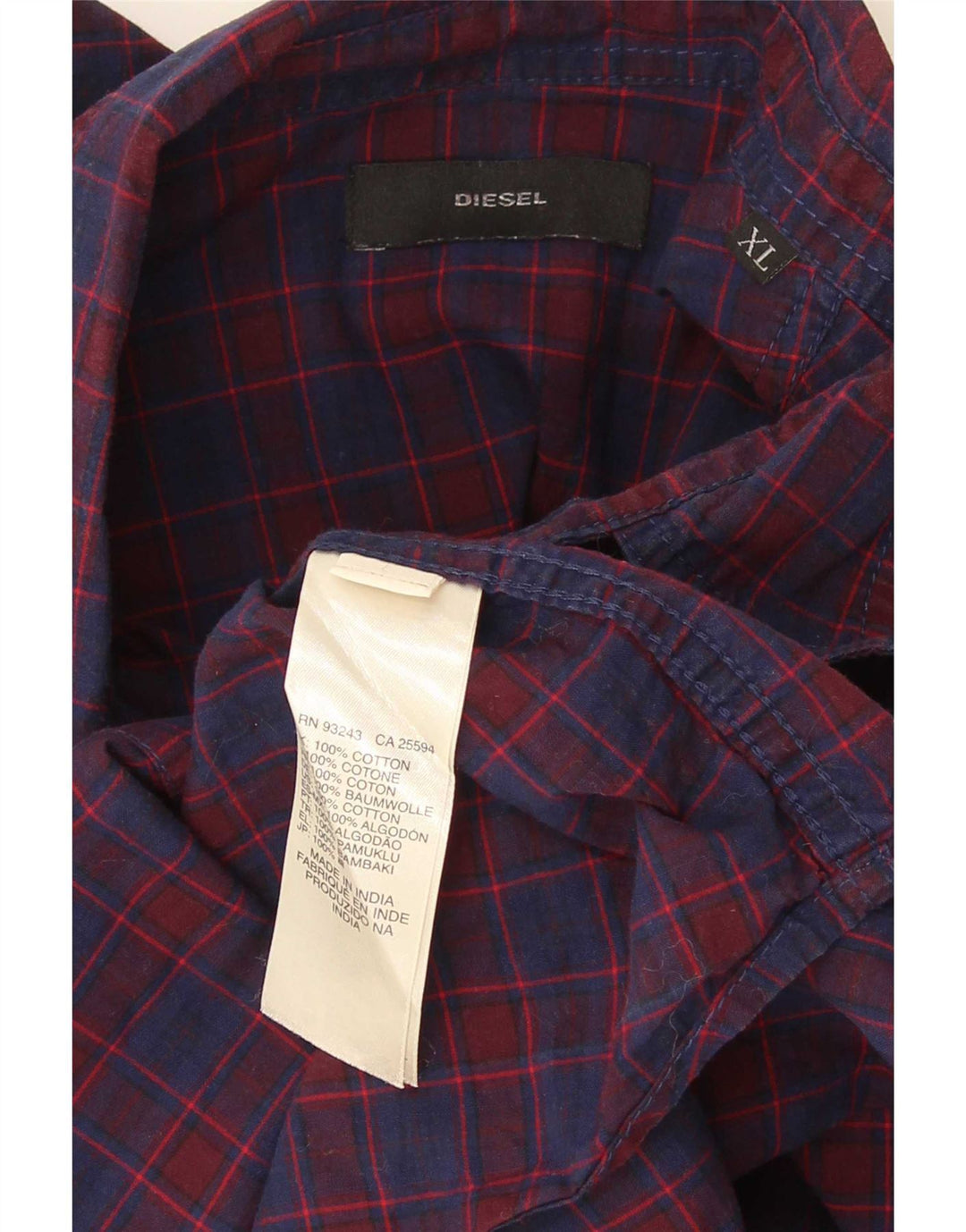 Diesel Herrenhemd XL, marineblau, kariert, Baumwolle